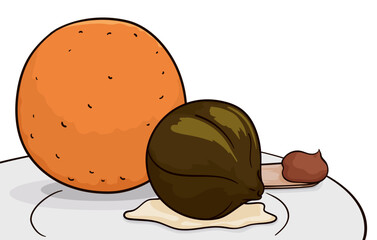 Colombian dish for Xmas season with fritter, fig and arequipe, Vector illustration