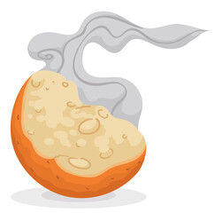 Delicious and steamy half bitten round fritter, Vector illustration