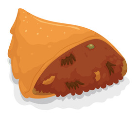Delicious empanada with peas, potato and meat filling, Vector illustration
