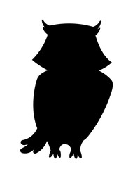 Owl black silhouette icon. Bird with wings, forest dweller. Graphic element for printing on fabric. Fashion, trend and style. Aesthetics and elegance concept. Cartoon flat vector illustration
