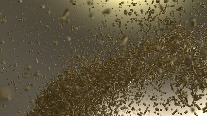 Aggregate of metallic golden particles on brown-white background. Conceptual 3D CG of the poster's subtitle, proof of scientific evidence and social media relationships.