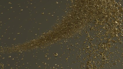 Aggregate of metallic golden particles on brown-white background. Conceptual 3D CG of the poster's subtitle, proof of scientific evidence and social media relationships.