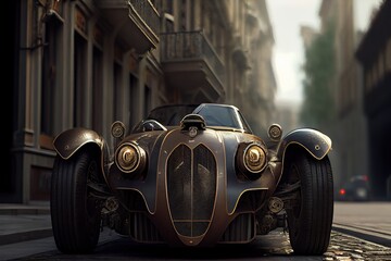 Naklejka premium steampunk car in city