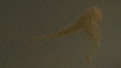 Aggregate of metallic golden particles on brown-white background. Conceptual 3D CG of the poster's subtitle, proof of scientific evidence and social media relationships.