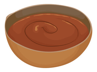 Wooden bowl filled with delicious blancmange or manjar blanco, Vector illustration