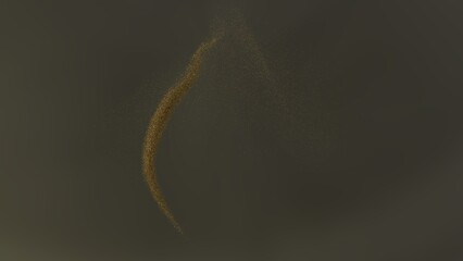 Aggregate of metallic golden particles on brown-white background. Conceptual 3D CG of the poster's subtitle, proof of scientific evidence and social media relationships.