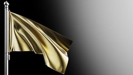 Beautiful waving metallic golden Flag. 3D illustration. 3D CG. High resolution. 3D high quality rendering.