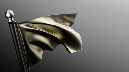 Beautiful waving metallic golden Flag. 3D illustration. 3D CG. High resolution. 3D high quality rendering.