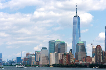 View of the Manhattan skyline from the water in New York City