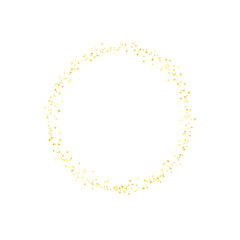Golden round frame, sparkles. Shiny gold circle crumbs. Glitter dust isolated. Confetti. Png