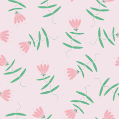 Bell flowers on a seamless pattern in pink tones