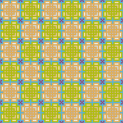 Seamless, Vector Image of Interlocking Rectangular Shapes Forming a Repeating Pattern in Orange and Green Tones. Can Be Used in Design and Textiles