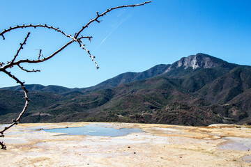 View of the mountains from Hierve el Agua. Landscape in Oaxaca, Mexico.