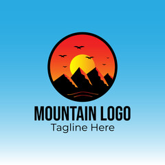 Beautiful mountain logo with sunset background. This logo symbolizes a nature, peace, and calm, this logo also look modern, sporty, simple and young.