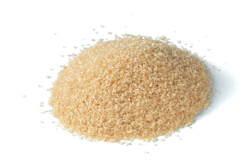 Pile set of Brown Sugar, crystal grain sugar pouring down abstract cloud group. Beautiful complete seed sugarcane, food object design. Selective focus freeze shot black background isolated