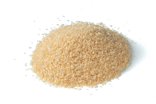 Pile set of Brown Sugar, crystal grain sugar pouring down abstract cloud group. Beautiful complete seed sugarcane, food object design. Selective focus freeze shot black background isolated