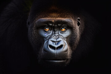 Obraz premium photography a close-up of a gorilla's face on a black background - AI Generated