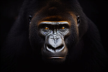 Fototapeta premium photography a close-up of a gorilla's face on a black background - AI Generated