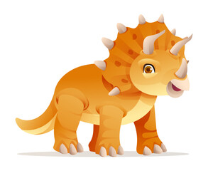 Cute triceratops dinosaur cartoon illustration isolated on white background © YG Studio