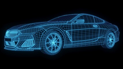 Obraz na płótnie Canvas 3D rendering illustration luxury supercar blueprint glowing neon hologram futuristic show technology security for premium product business finance 