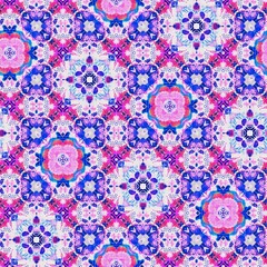  Bright Red Blue white vibrant watercolor batik azulejos tile background. Seamless coastal blur linen effect geometric mosaic effect.Boho Patchwork nautical masculine all over summer fashion repeat.