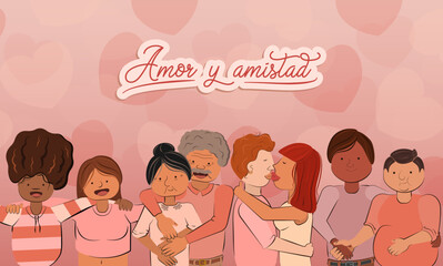 Fototapeta na wymiar Día del amor y la amistad. Personas diversas expresando amor.