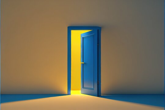 3d Render Yellow Light Going Through The Open Door