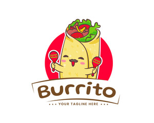 Burritos Holding Spoon. Mexican Traditional Street Food. Cute Burritos Vector Showing Happy Face Holding Spoon.