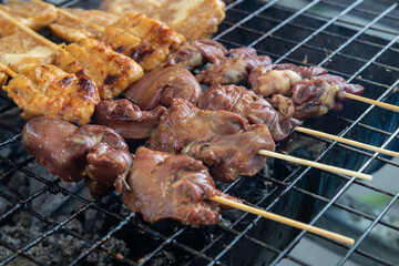 Grilled Chicken Liver Skewers. Thai food