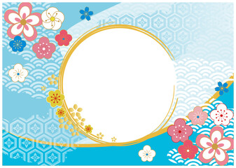 和柄花柄_ブルー背景