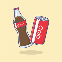 cola drink cartoon illustration with can and bottle packaging