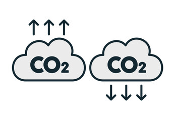 二酸化炭素の排出と吸収のイメージイラスト。ベクターアイコン。