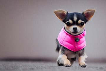 little chihuahua dog in a warm pink jacket, generative AI