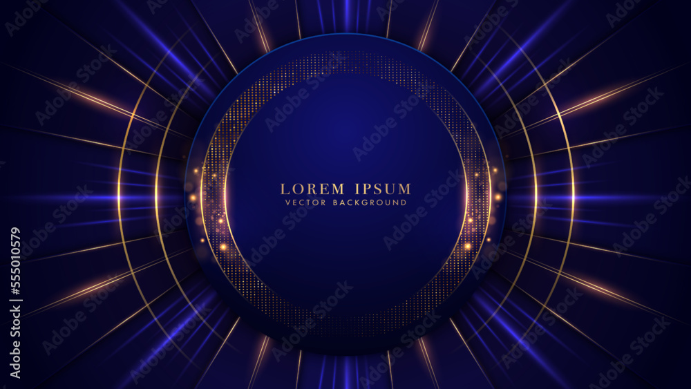 Canvas Prints golden circle frame with blue light beam, golden lines, shiny dots and glitter light effect decorati