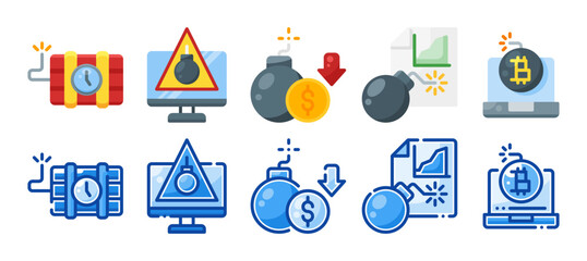 bomb icon set. vector illustration for web, computer and mobile app. flat and filled line style icon