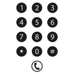 Black numbers phone icon. Smartphone interface. Call symbol. Vector illustration. Stock image.