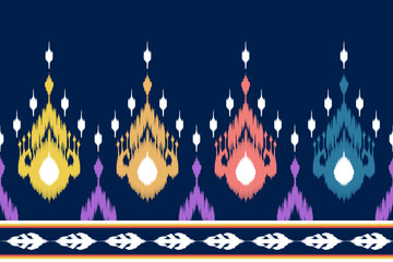 Fototapeta na wymiar Ikat pixel paisley ethnic seamless pattern decoration design. Aztec fabric carpet boho mandalas textile wallpaper. Tribal native motif ornaments African American folk traditional embroidery vector 