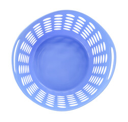 Blue empty laundry basket isolated on white, top view