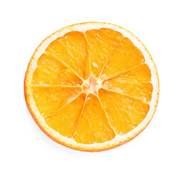 Delicious dry orange slice isolated on white, top view