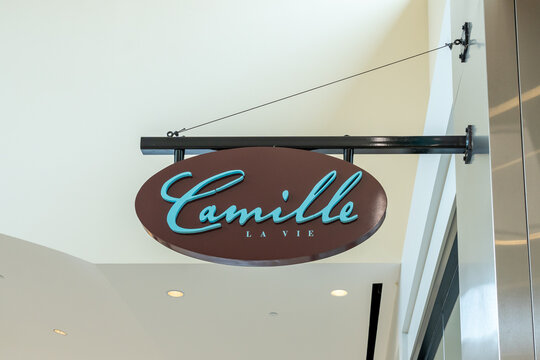 Houston, Texas, USA - March 6, 2022: A Camille La Vie store projecting sign at a shopping mall. Camille La Vie is a major shopping destination for prom, homecoming  and wedding dresses.