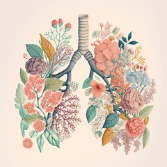 Floral human organs, pastel colors illustration made with Generative AI