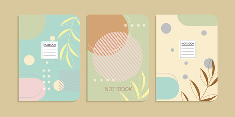 Obraz premium Modern abstract notebook set, minimal covers design. Colorful geometric background. leaf vector illustration.
