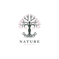 beautiful tree and body woman logo design