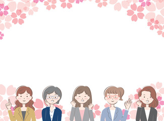 桜とスーツ姿の若い女性のフレーム