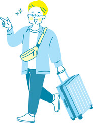 キャリーケースを持って旅行する男性のイラスト