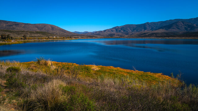 Southern California Nature Winter Landscape Series, Tranquil Scenery Of Mountain Wilderness And Open Space Preserve At Lower Otay Lake In Chula Vista, USA