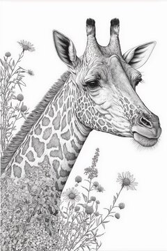 giraffe colouring page, generated image