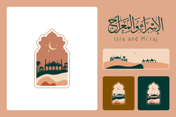 Isra mi'raj arabic calligraphy boho greeting card