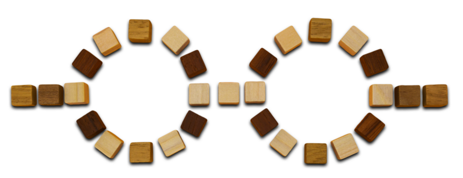 色んな色のウッドキューブを眼鏡の形に並べたフレーム - Powered by Adobe