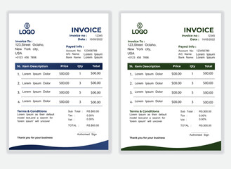 Business Minimal Corporate Invoice design template vector illustration bill form price . Creative template and stationery design payment agreement design template Cash Memo, Vector Quotation Design